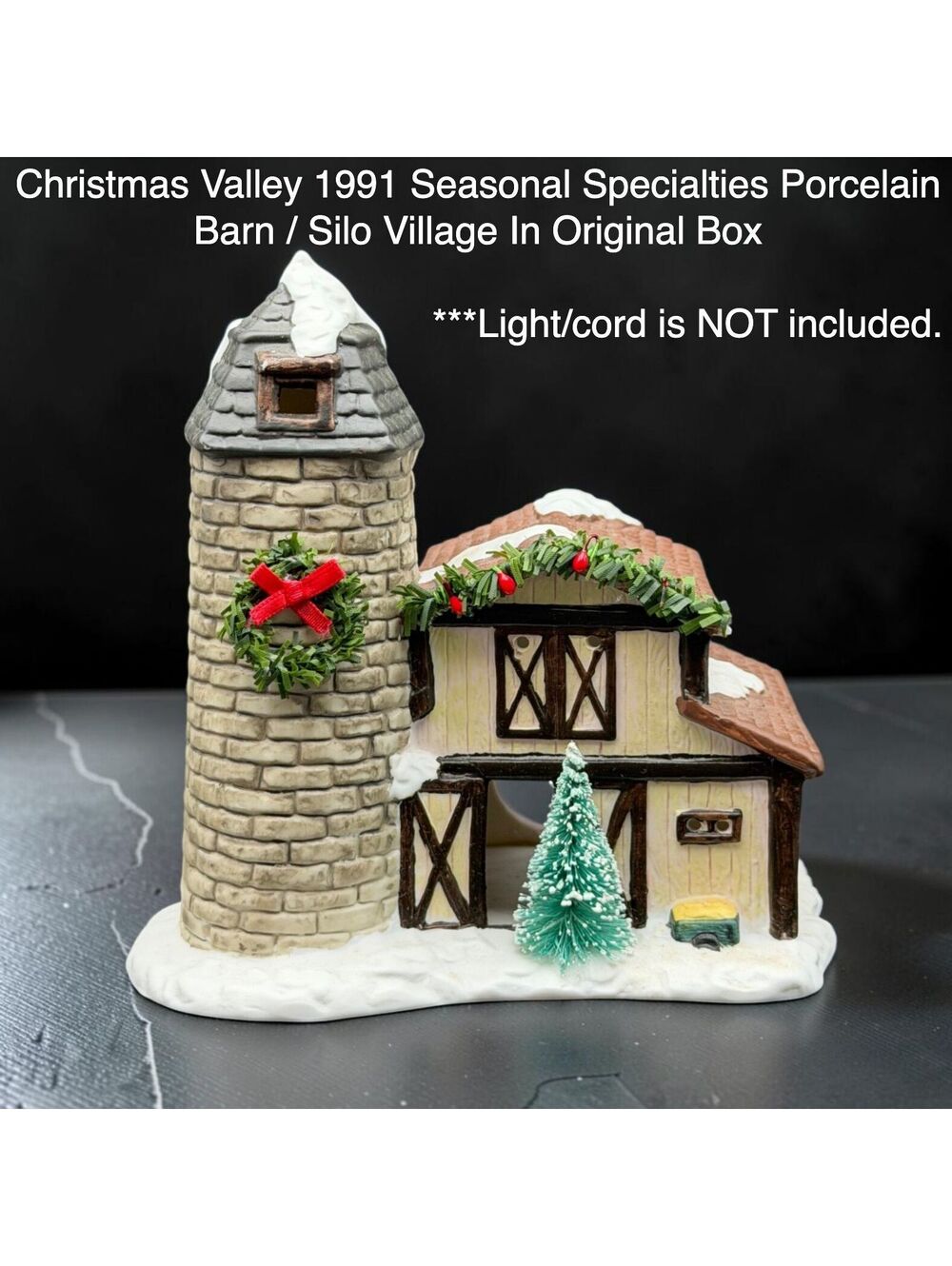 Vtg Christmas Valley 1991 Seasonal Specialties Porcelain Barn Silo Village w Box